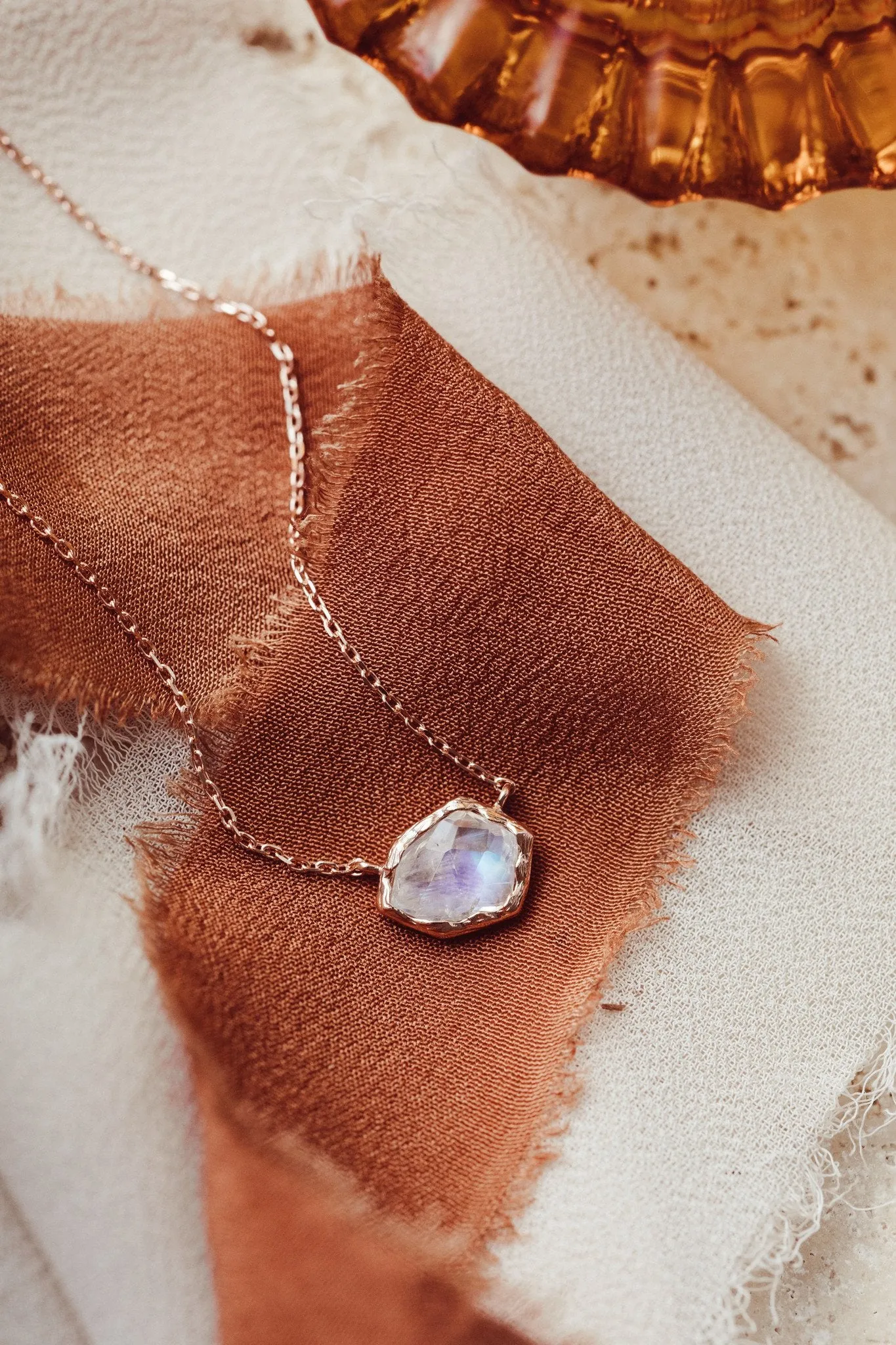 Organic Moonstone with Textured Bezel Necklace