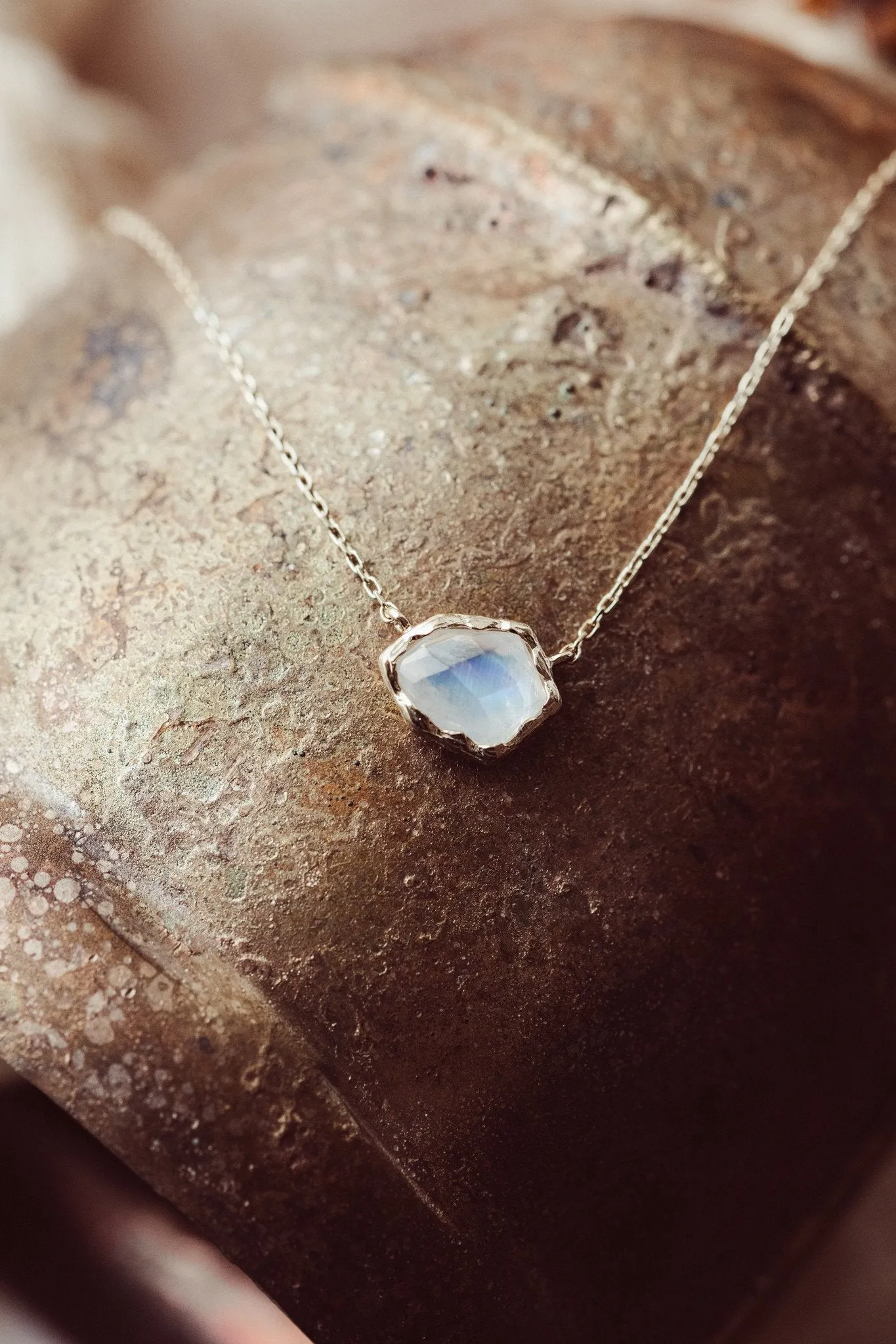 Organic Moonstone with Textured Bezel Necklace