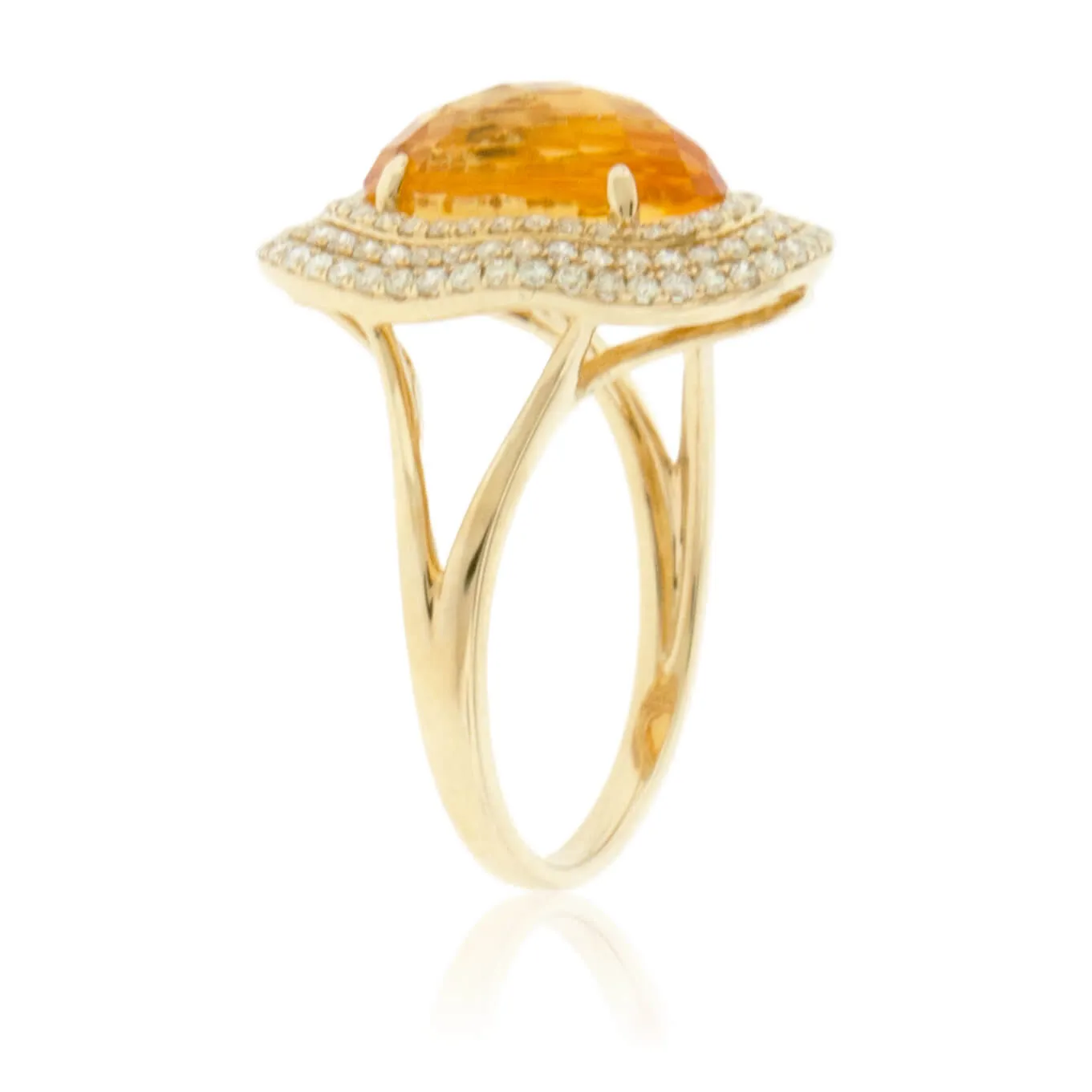 Oval Citrine & Triple Diamond Halo Ring in Yellow Gold