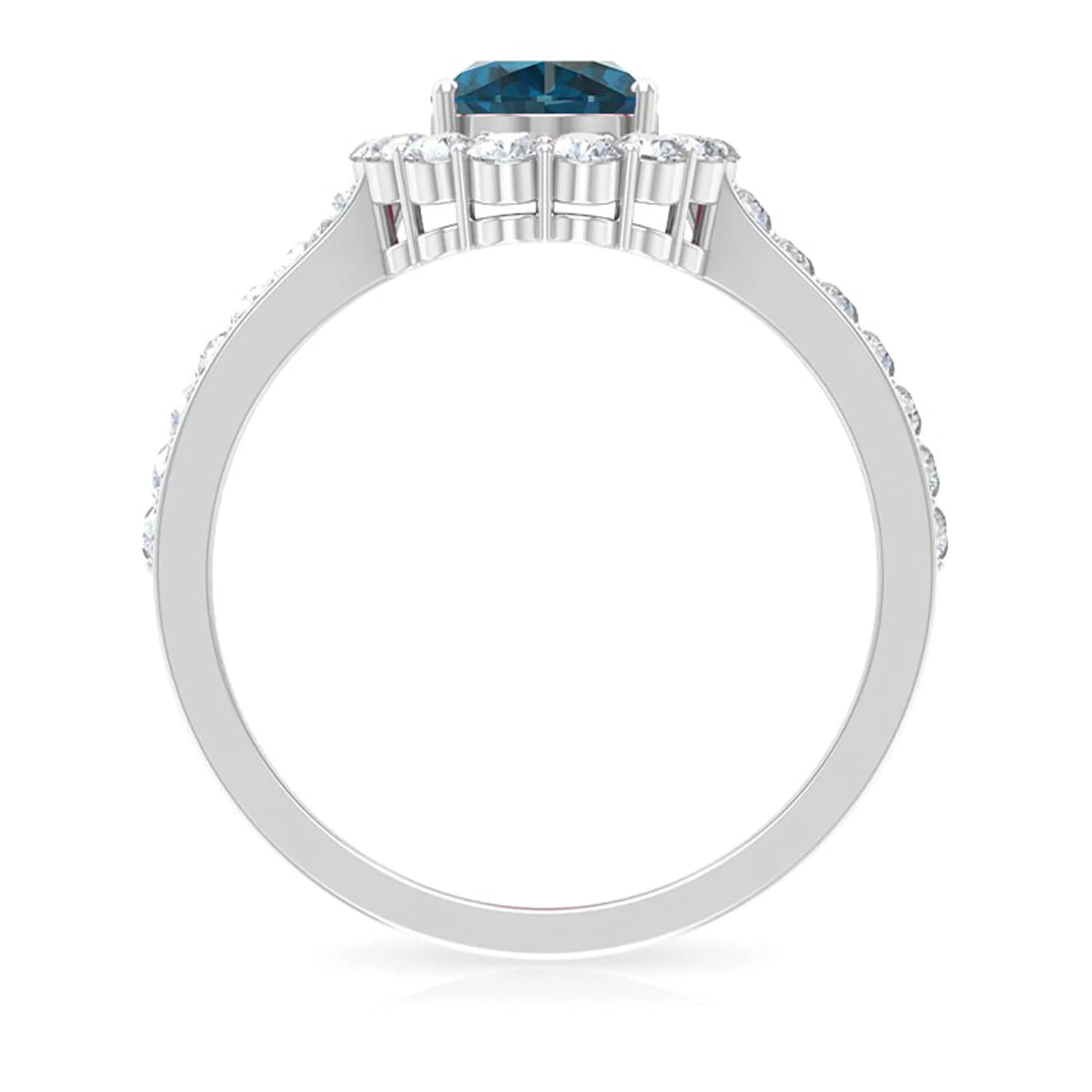 Oval Cut London Blue Topaz with Diamond Halo Ring