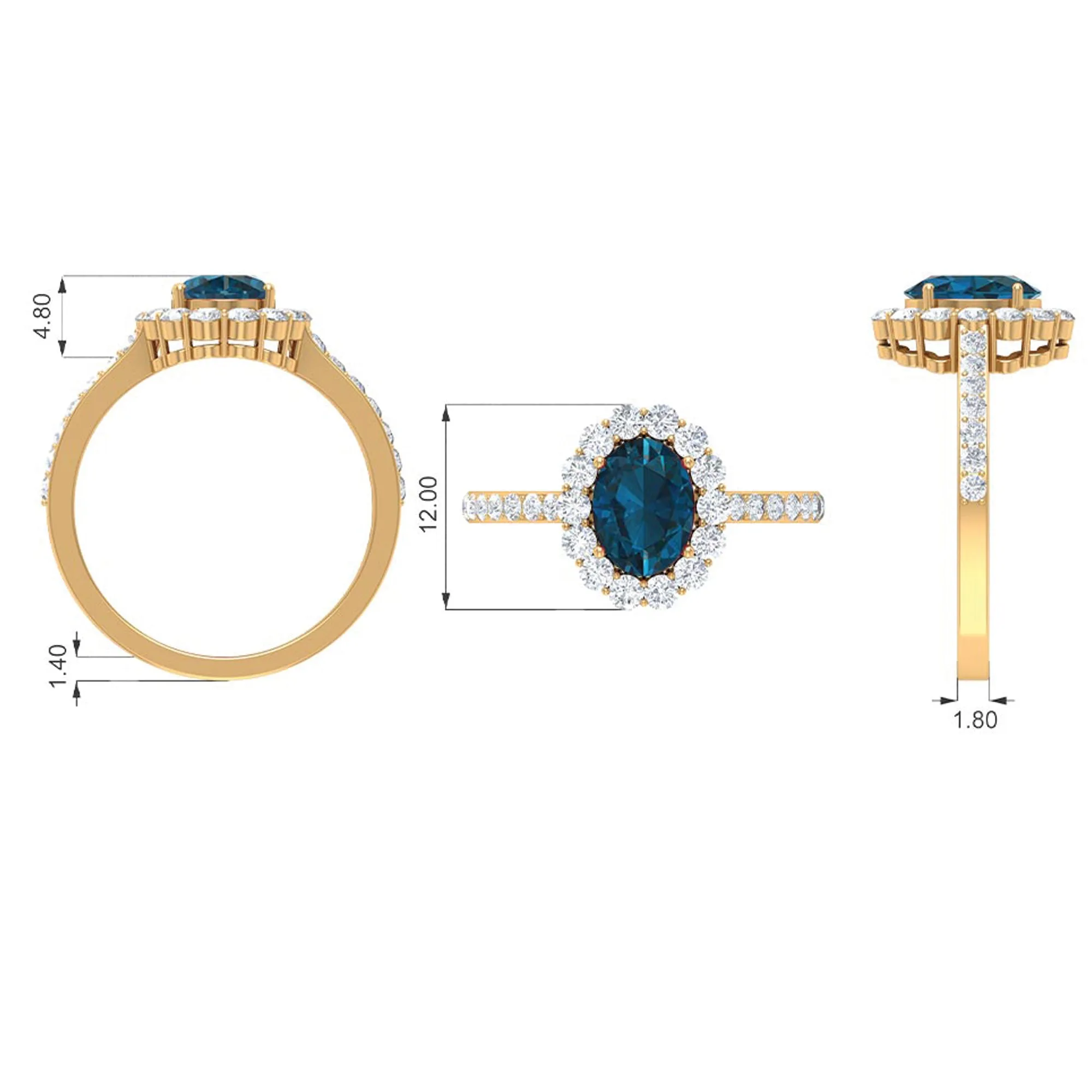 Oval Cut London Blue Topaz with Diamond Halo Ring