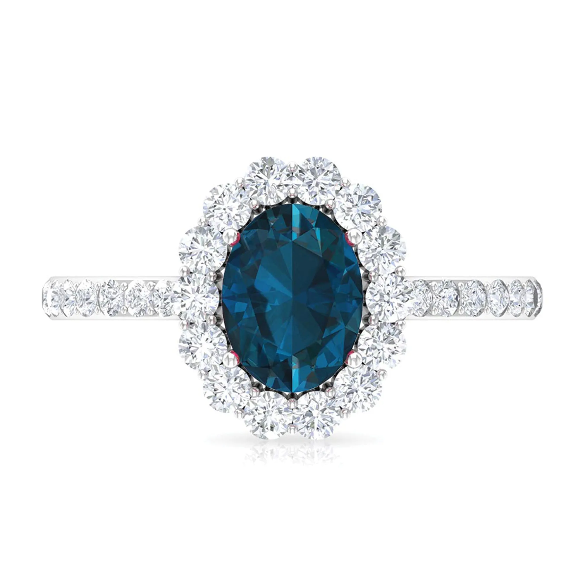 Oval Cut London Blue Topaz with Diamond Halo Ring