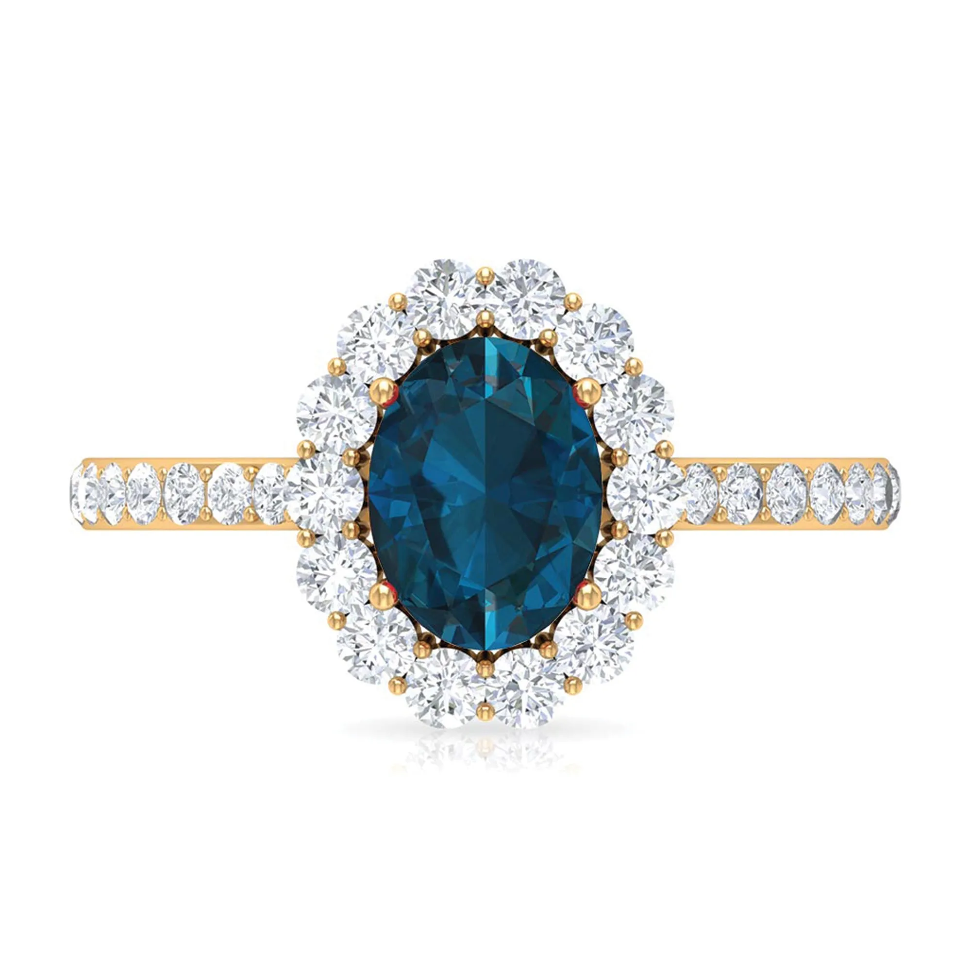 Oval Cut London Blue Topaz with Diamond Halo Ring