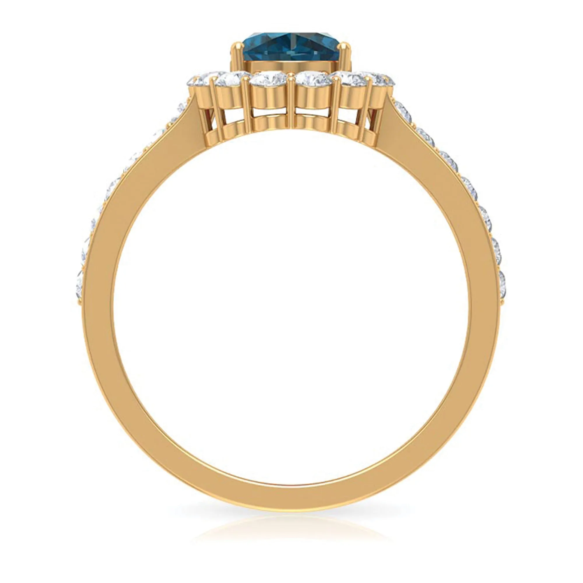 Oval Cut London Blue Topaz with Diamond Halo Ring