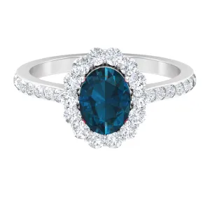 Oval Cut London Blue Topaz with Diamond Halo Ring