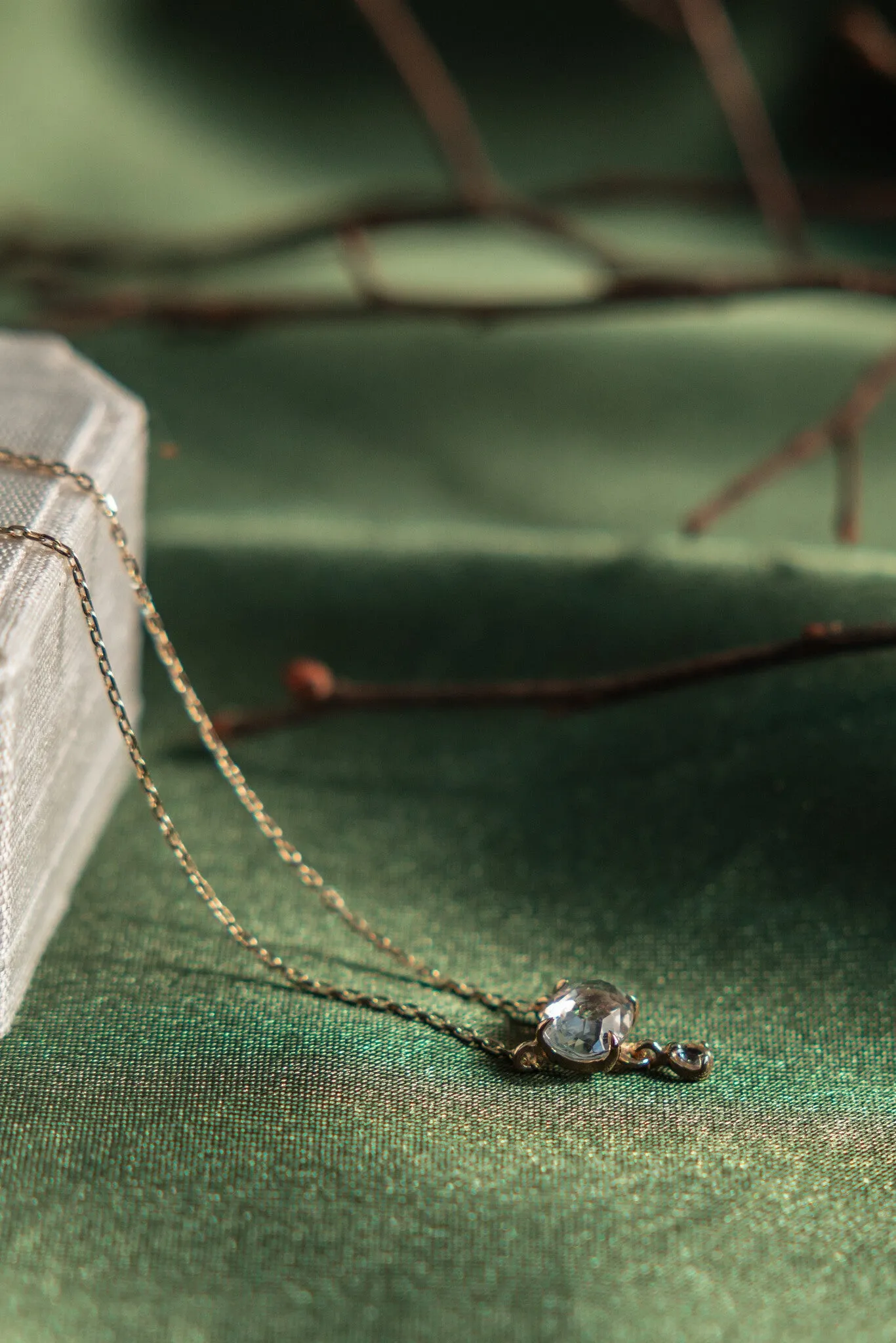 Oval Moonstone with White Topaz Dangle Necklace