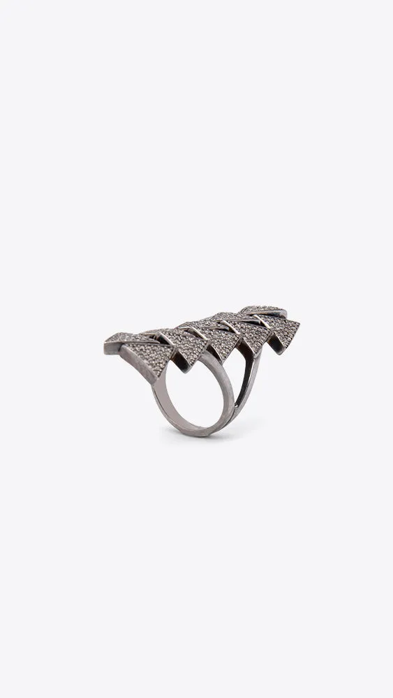 Oxidized Sterling Silver and Diamond Pyramid Stella Ring