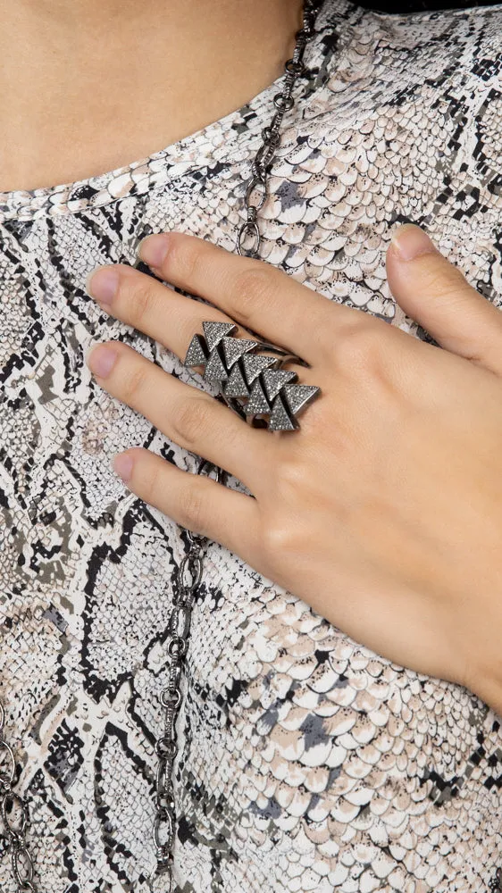 Oxidized Sterling Silver and Diamond Pyramid Stella Ring