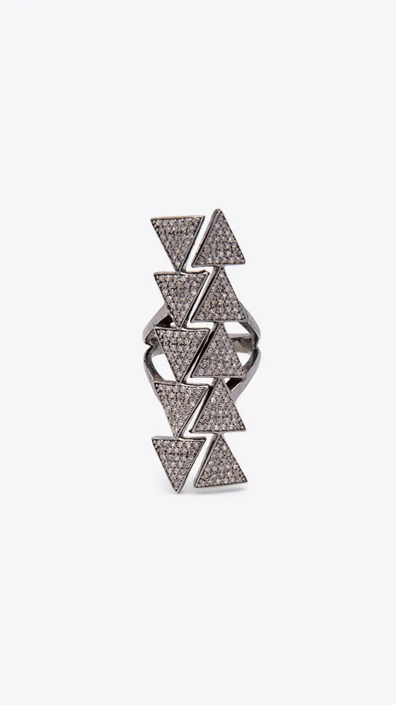 Oxidized Sterling Silver and Diamond Pyramid Stella Ring