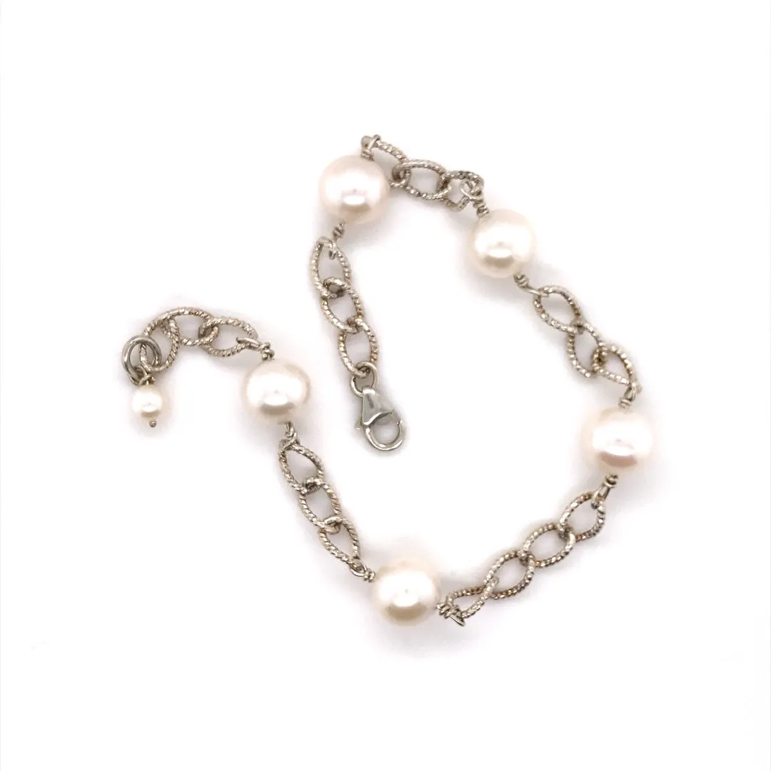 Pearl Bracelet Sterling Silver Chain Link Children's