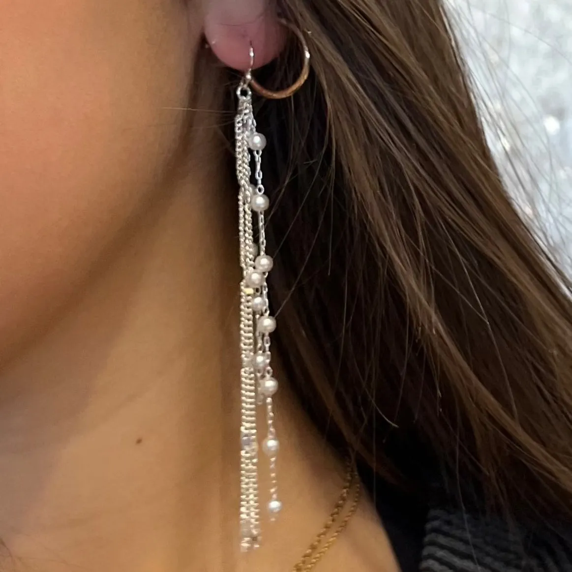 Pearl Cascade Fringe Drop Pearl Earrings