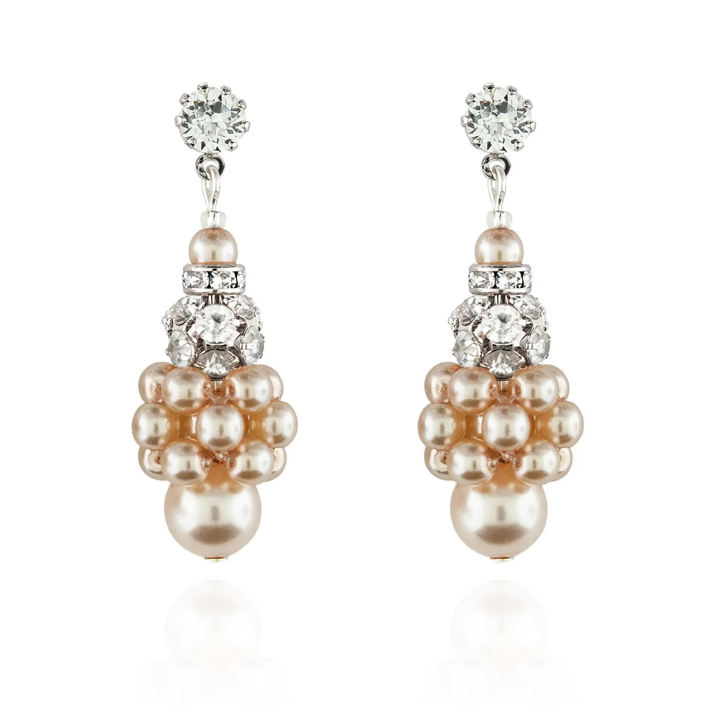 Pearl Cluster Earrings with Rhinestone Beads