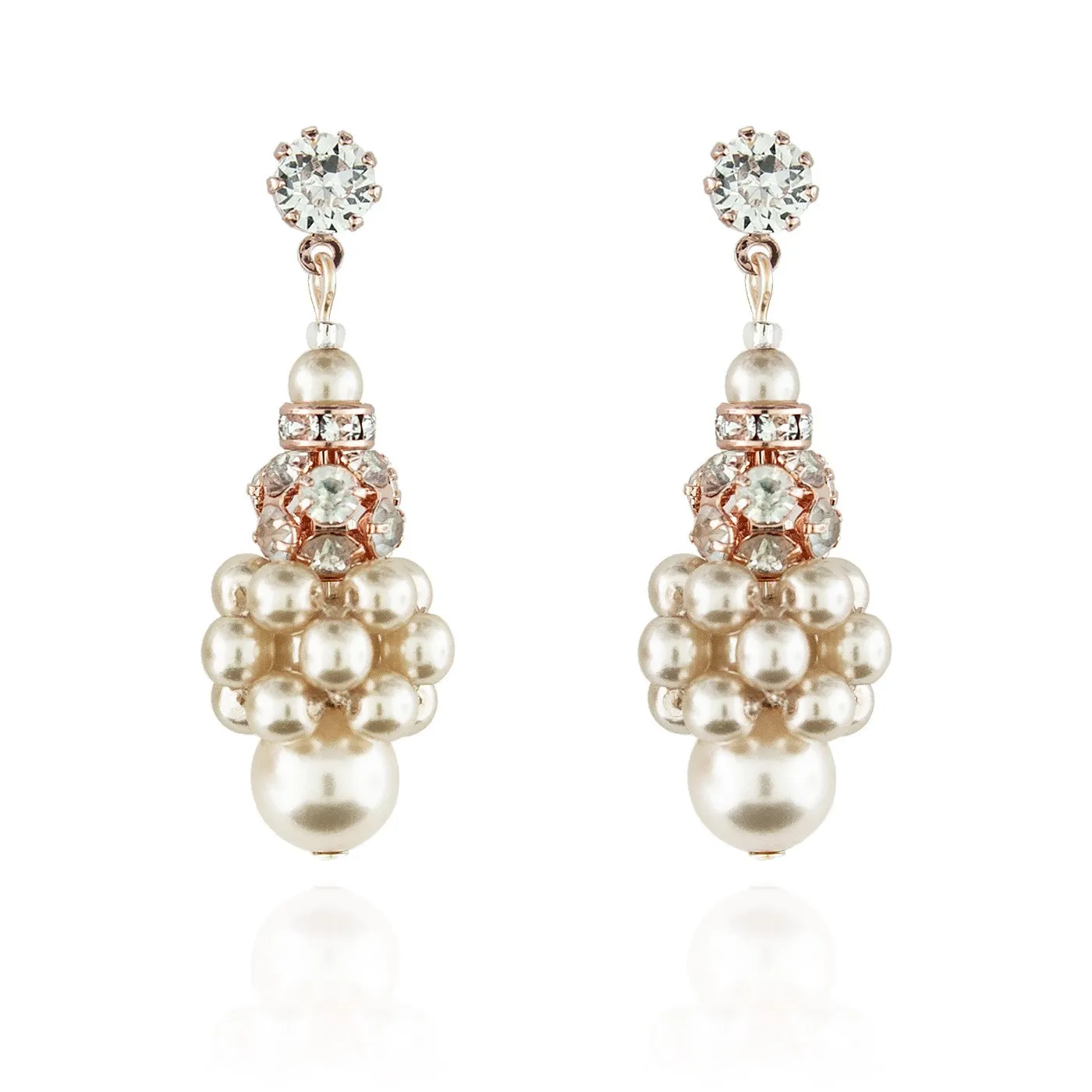 Pearl Cluster Earrings with Rhinestone Beads