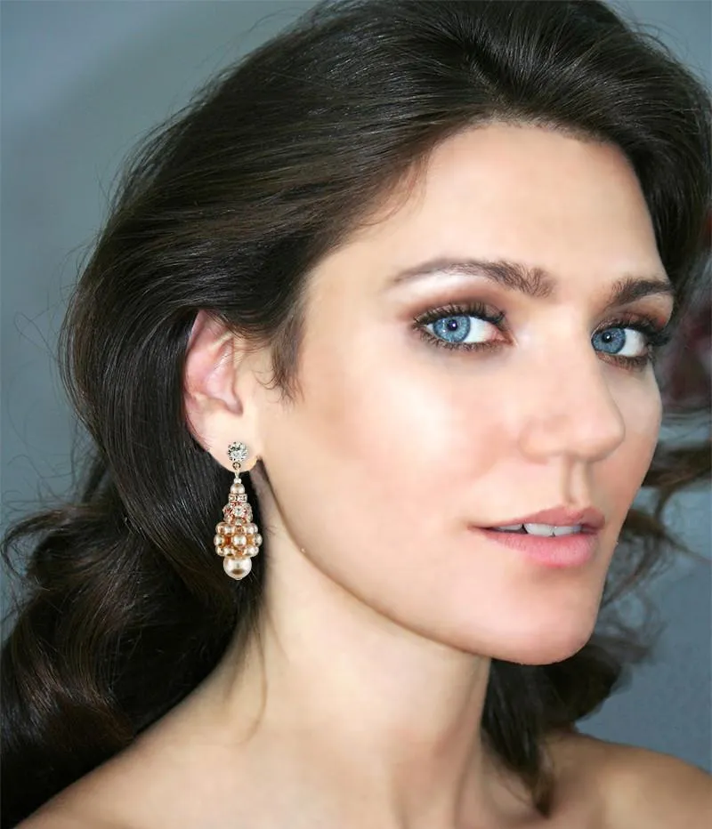 Pearl Cluster Earrings with Rhinestone Beads