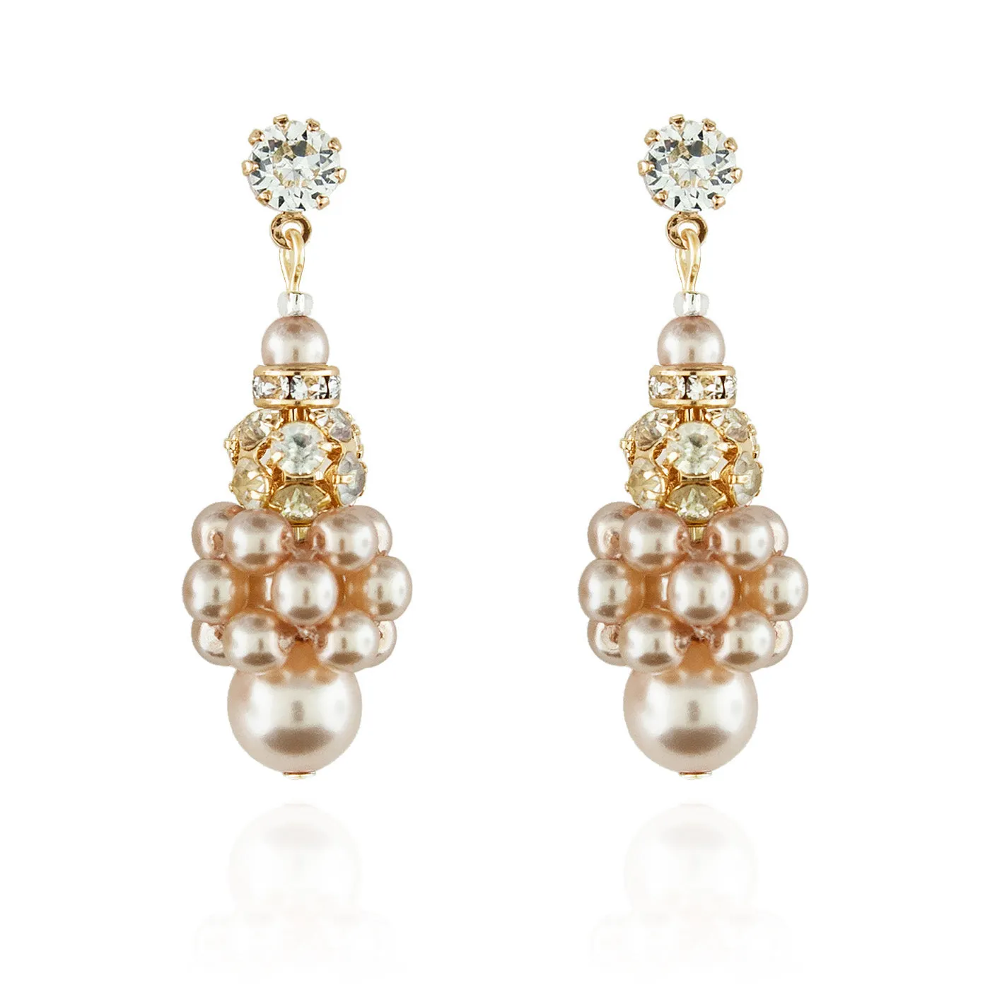Pearl Cluster Earrings with Rhinestone Beads