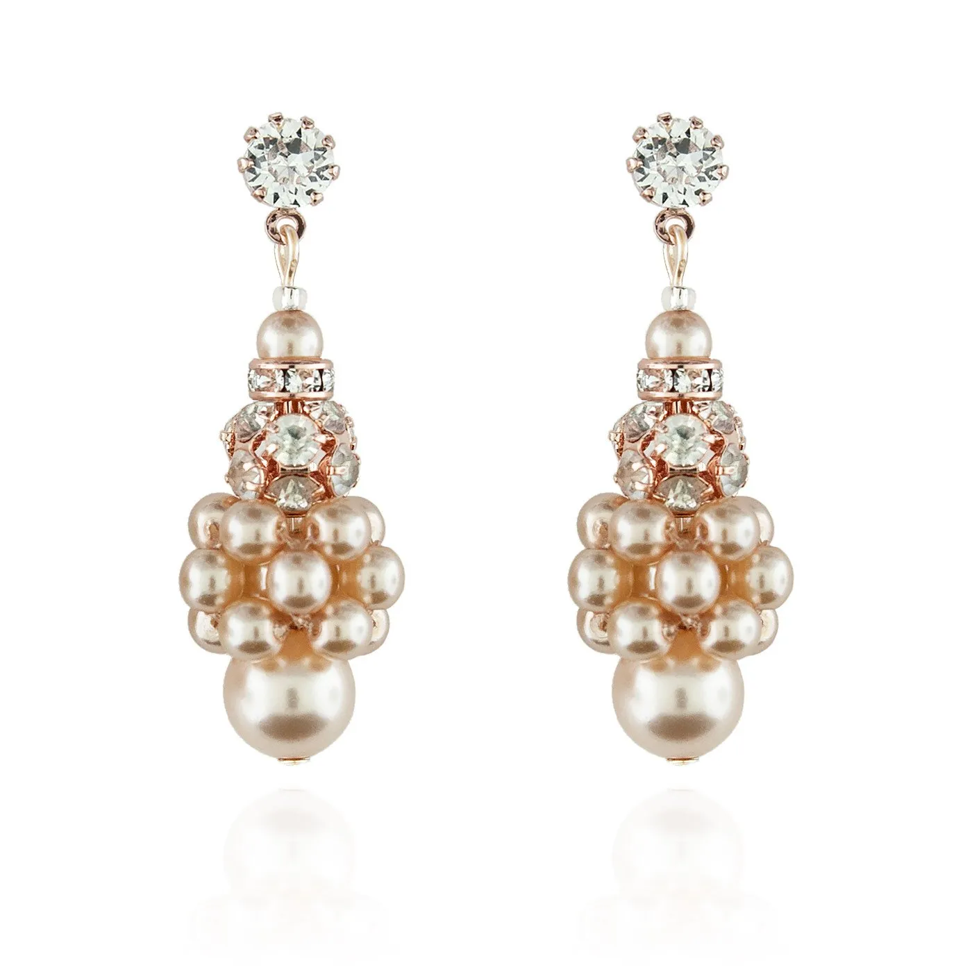 Pearl Cluster Earrings with Rhinestone Beads