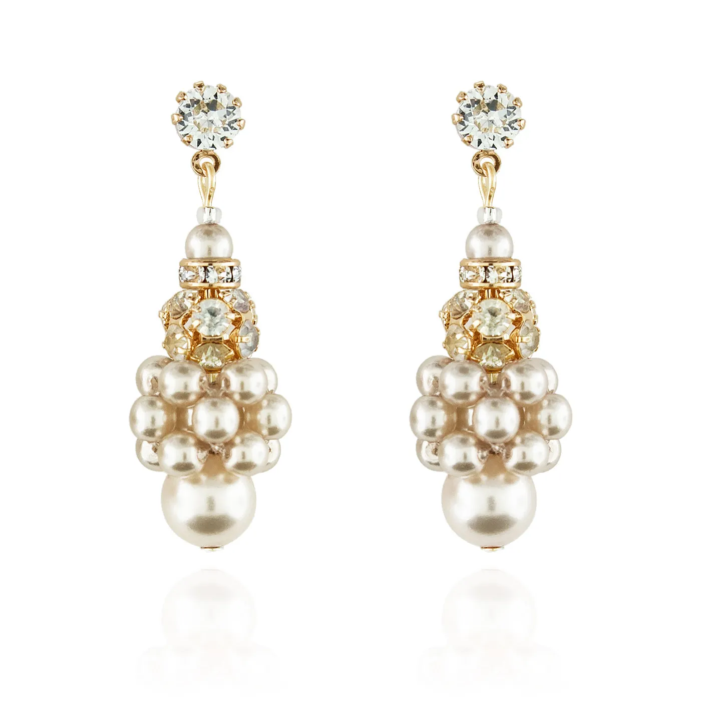 Pearl Cluster Earrings with Rhinestone Beads