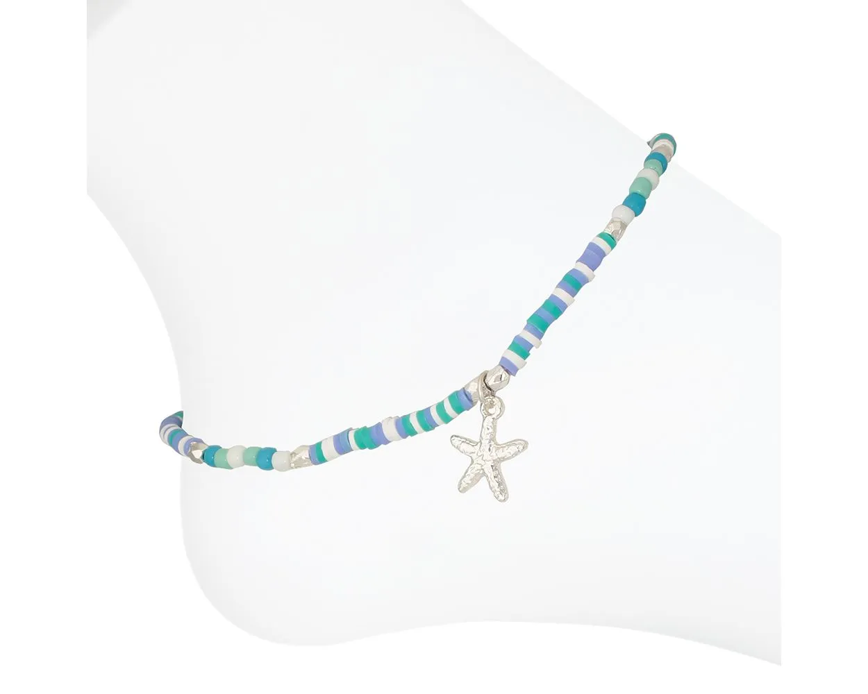 Periwinkle anklet silver textured starfish