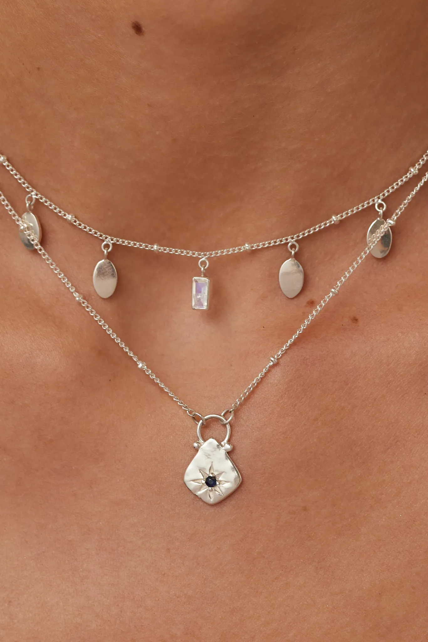Petal Moonstone Silver Necklace