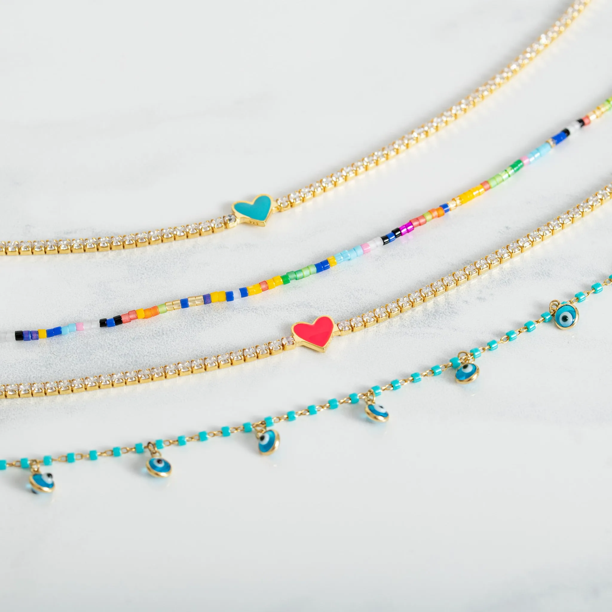 Pink Enamel Heart Anklet