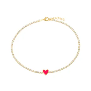 Pink Enamel Heart Anklet