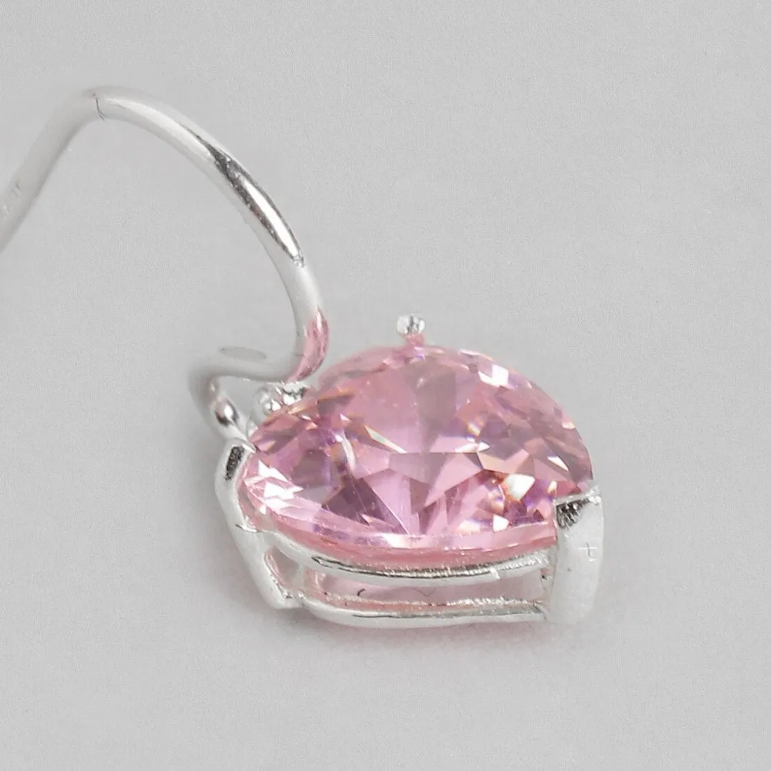 Pink Rhodium-Plated Heart Shaped 925 Sterling Silver Fish Hook Earrings