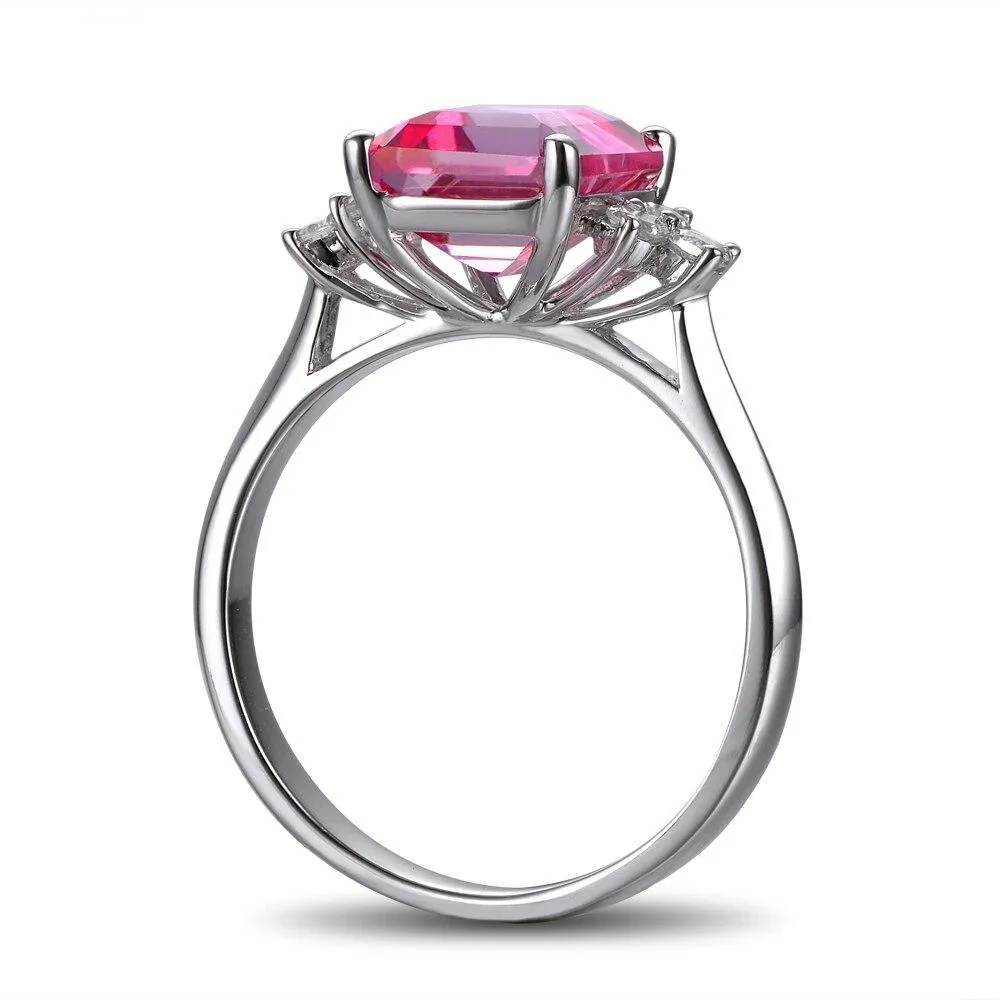 Pink Topaz Diamond Ring White Gold 2.78ct