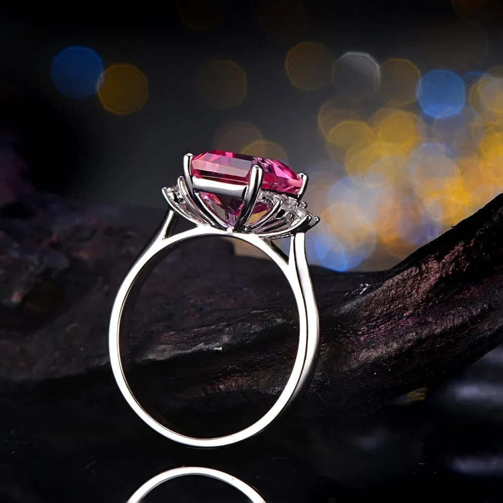 Pink Topaz Diamond Ring White Gold 2.78ct
