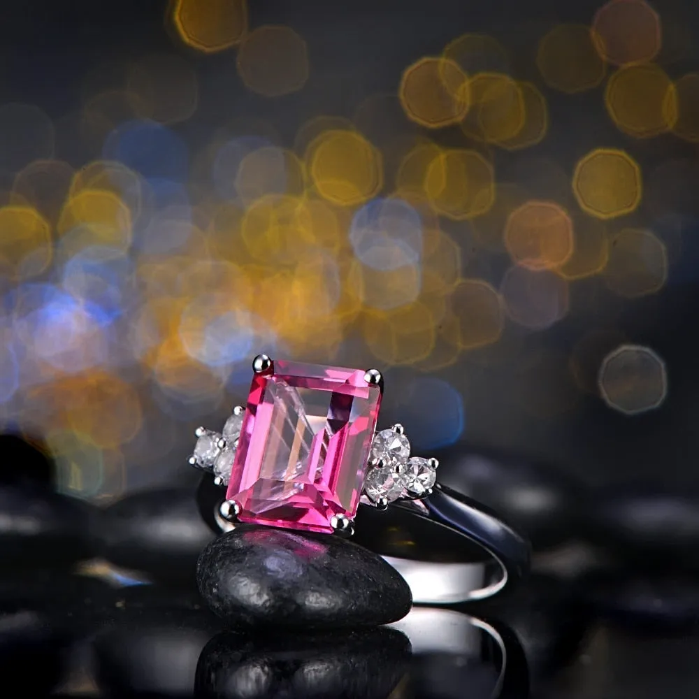 Pink Topaz Diamond Ring White Gold 2.78ct