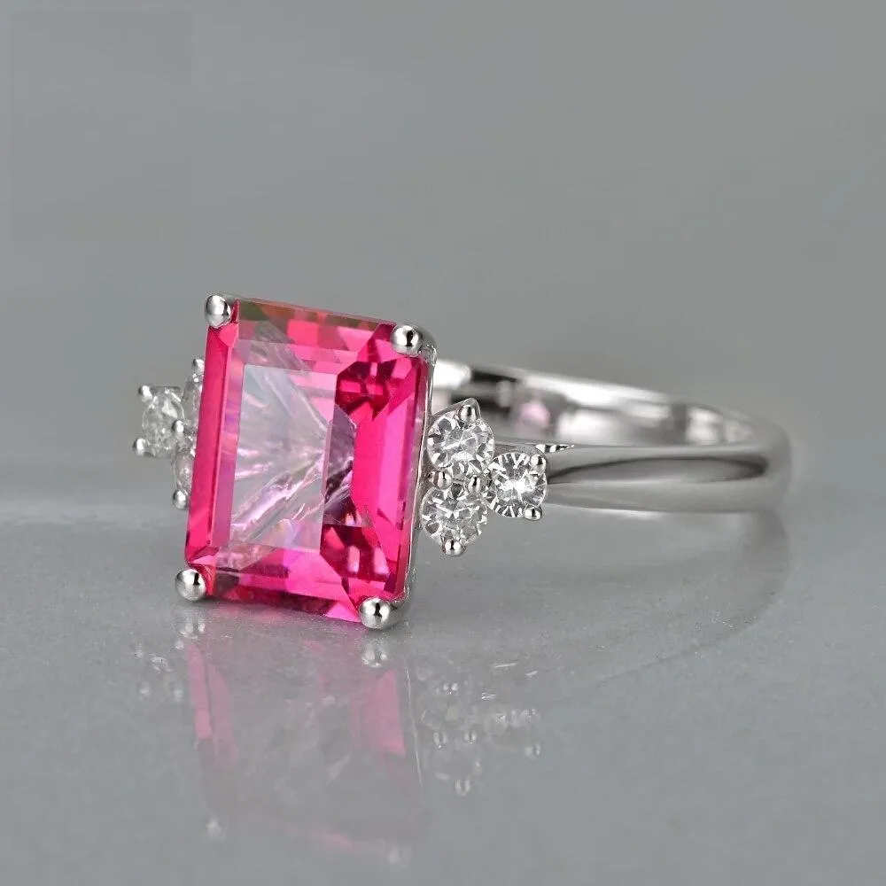 Pink Topaz Diamond Ring White Gold 2.78ct