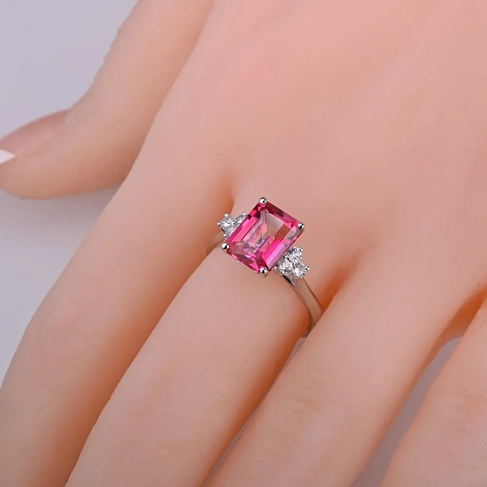 Pink Topaz Diamond Ring White Gold 2.78ct