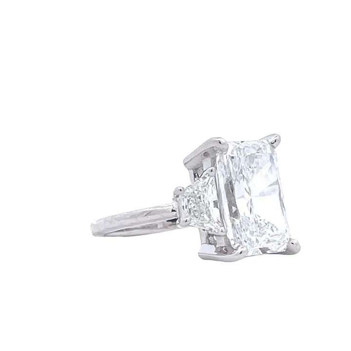Platinum Three Stone Radiant Cut Center Engagement Ring 4 CT Center