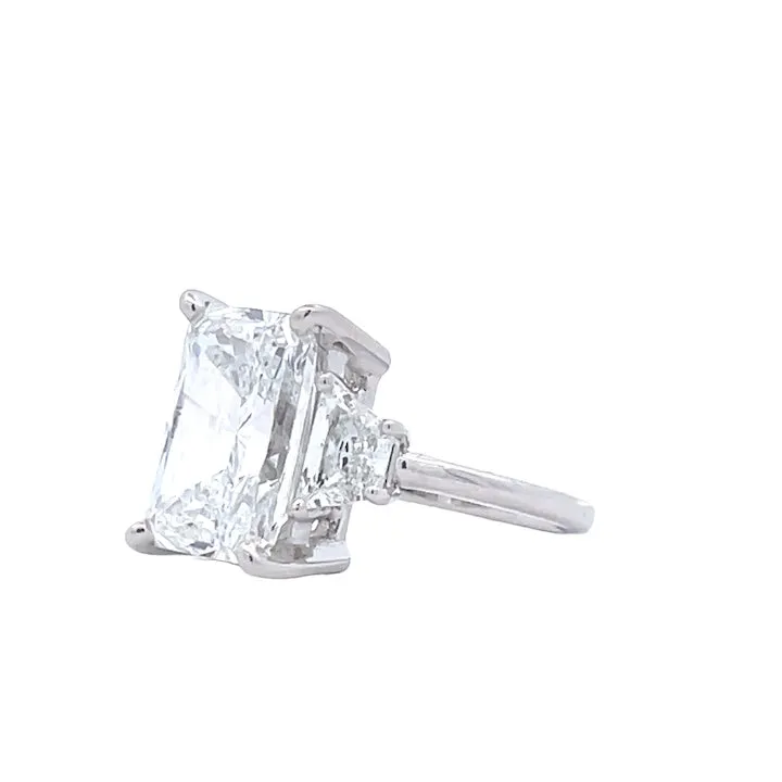 Platinum Three Stone Radiant Cut Center Engagement Ring 4 CT Center