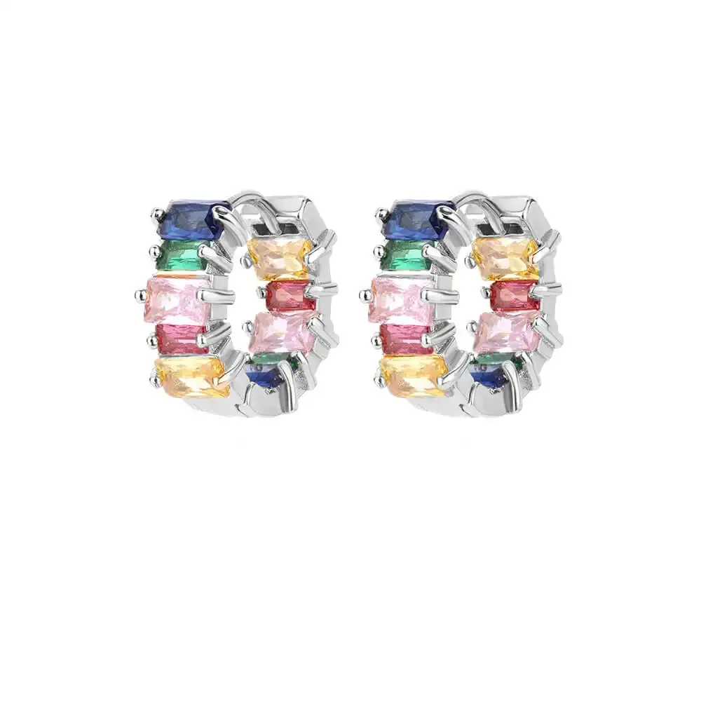 Rainbow Zircon Earring for Women Stainless Steel Hoop Earring 2024 New Trending Luxury Aesthetic Accesorios Jewelry aretes mujer