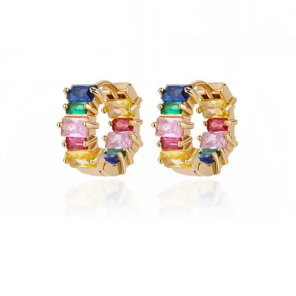Rainbow Zircon Earring for Women Stainless Steel Hoop Earring 2024 New Trending Luxury Aesthetic Accesorios Jewelry aretes mujer