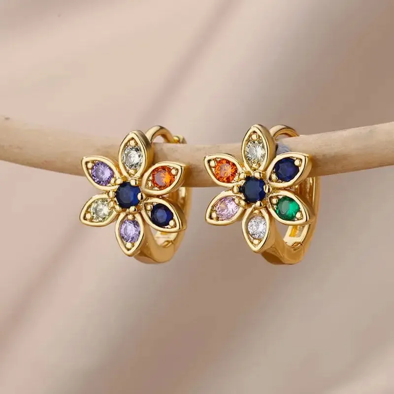 Rainbow Zircon Earring for Women Stainless Steel Hoop Earring 2024 New Trending Luxury Aesthetic Accesorios Jewelry aretes mujer