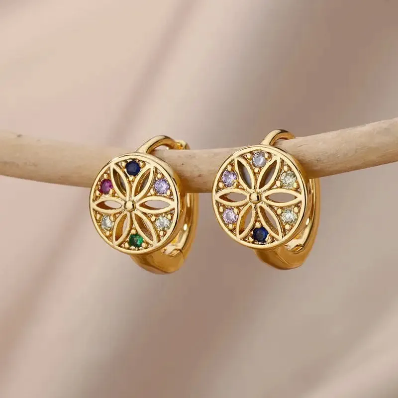 Rainbow Zircon Earring for Women Stainless Steel Hoop Earring 2024 New Trending Luxury Aesthetic Accesorios Jewelry aretes mujer