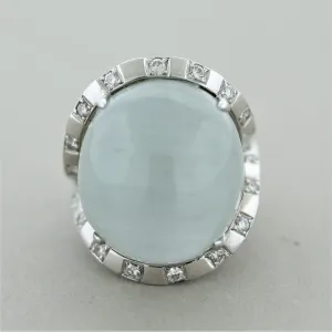 Rare Cat’s Eye Aquamarine Diamond Gold Cocktail Ring