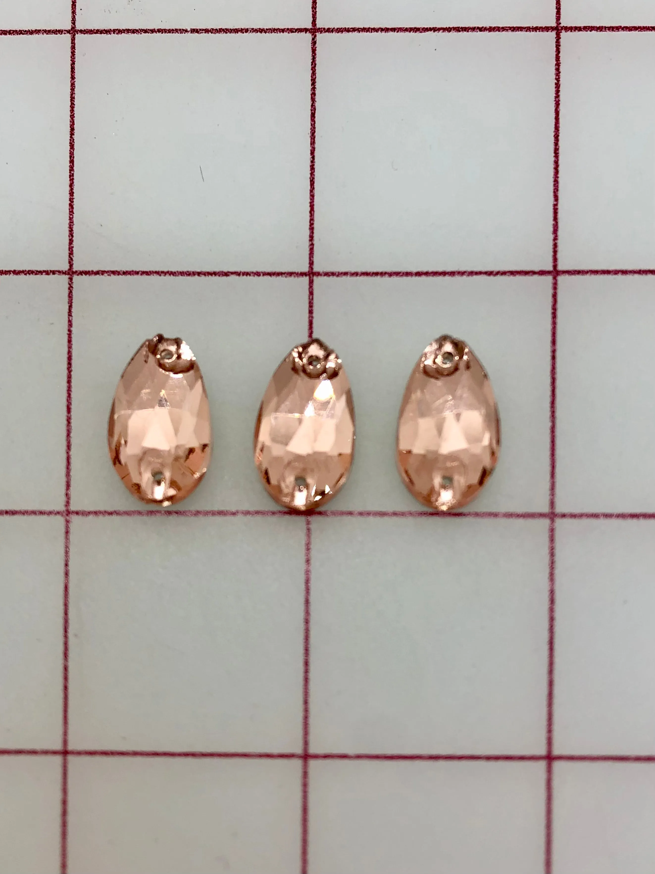 Rhinestones - 10x18mm Czech "Bright-Cut" Light Peach Pear-Shape Sew-On