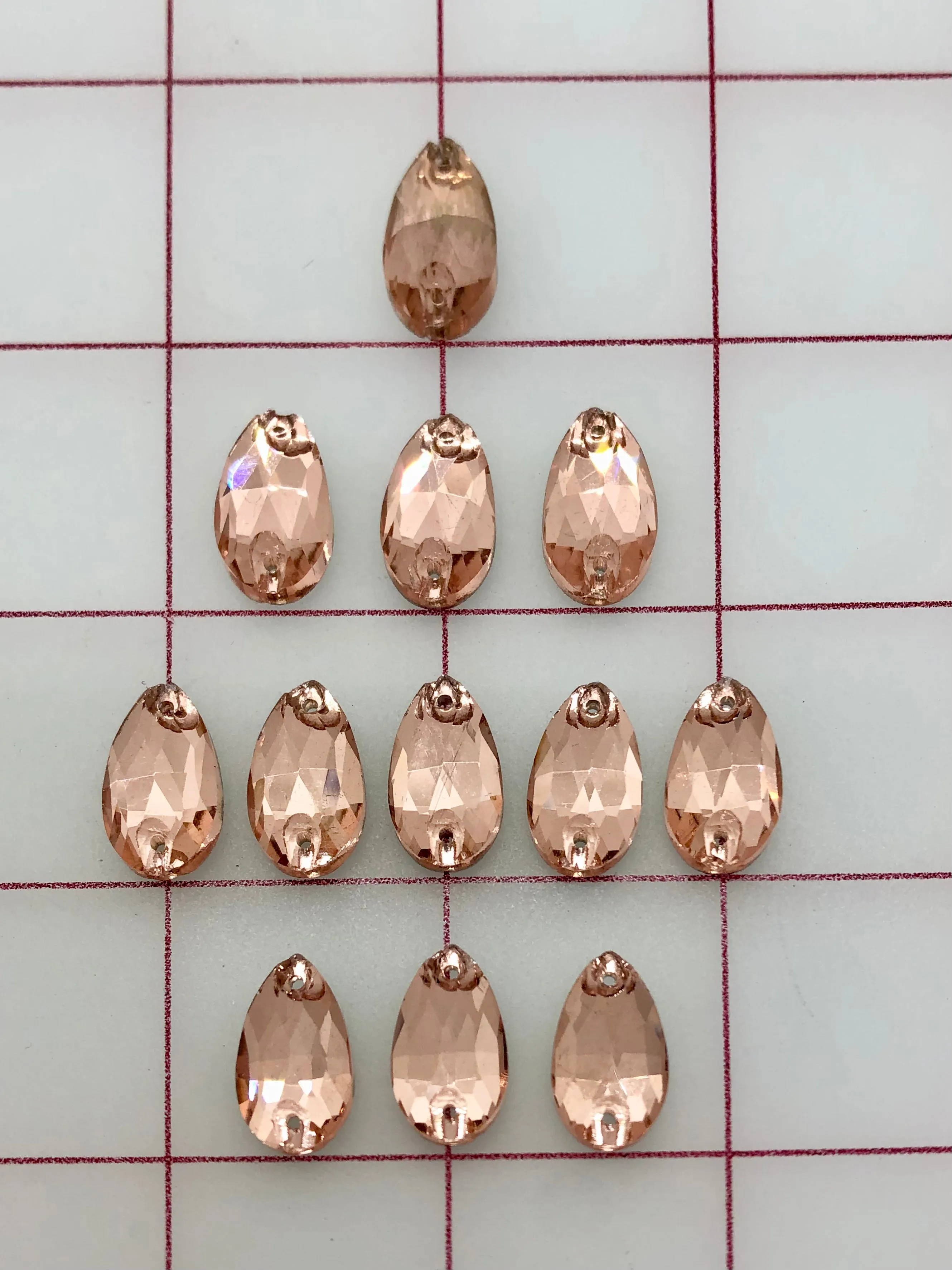 Rhinestones - 10x18mm Czech "Bright-Cut" Light Peach Pear-Shape Sew-On