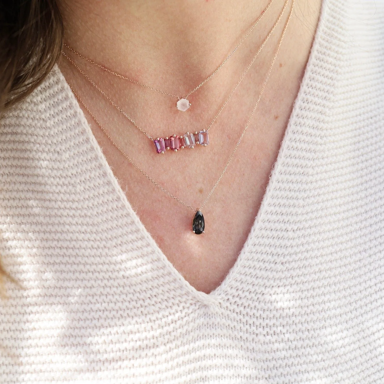 Rose Gold Hexagon Rainbow Moonstone Necklace