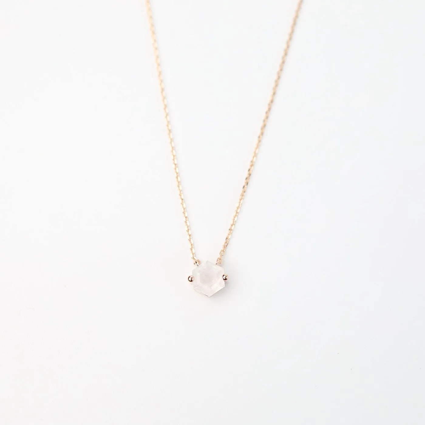 Rose Gold Hexagon Rainbow Moonstone Necklace
