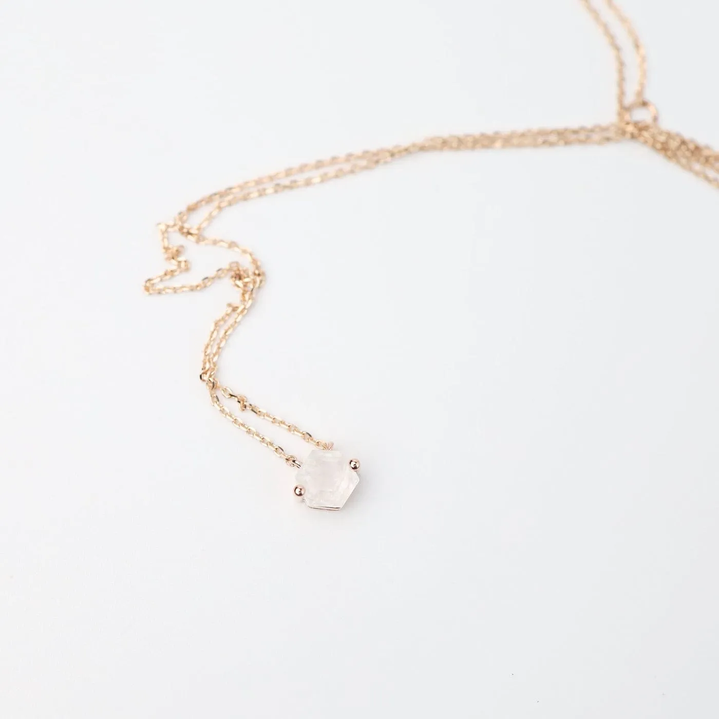 Rose Gold Hexagon Rainbow Moonstone Necklace