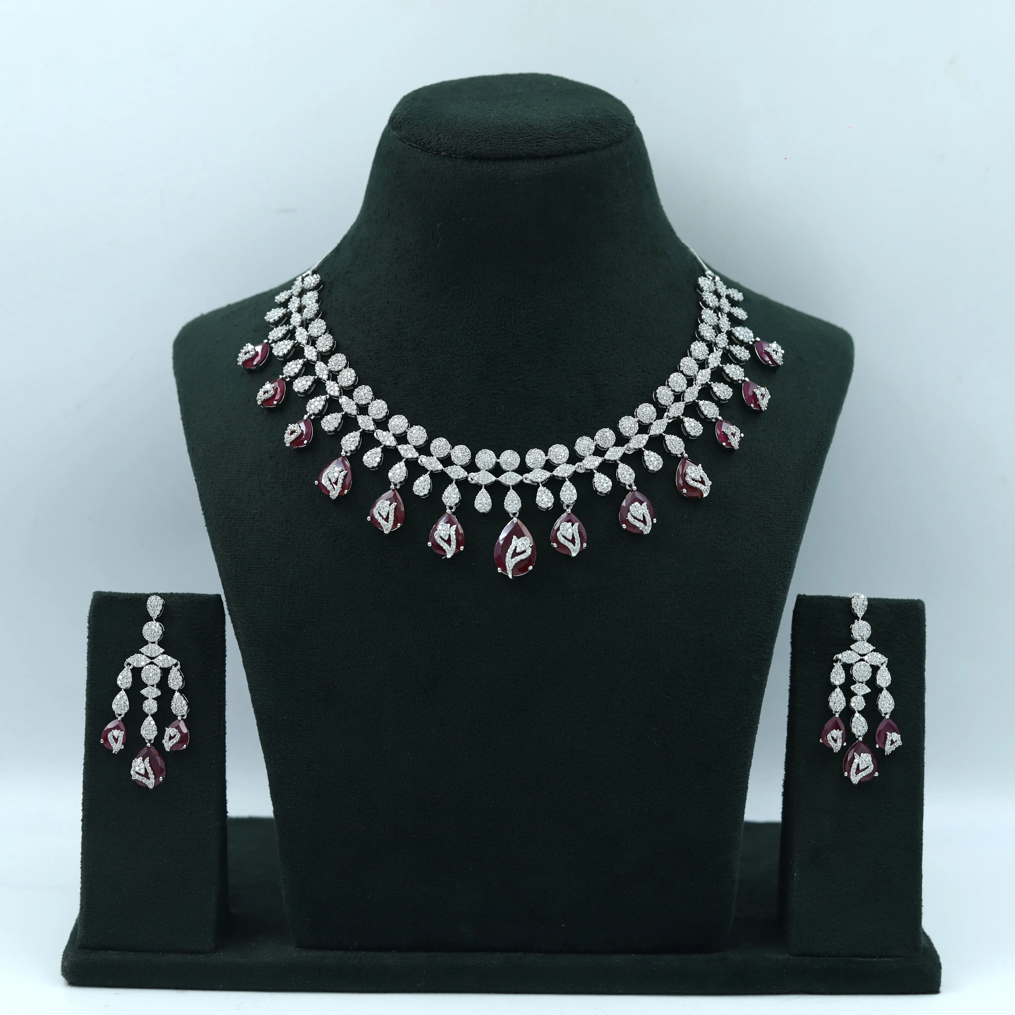 Round Neck Zircon/AD Necklace Set 10555-28