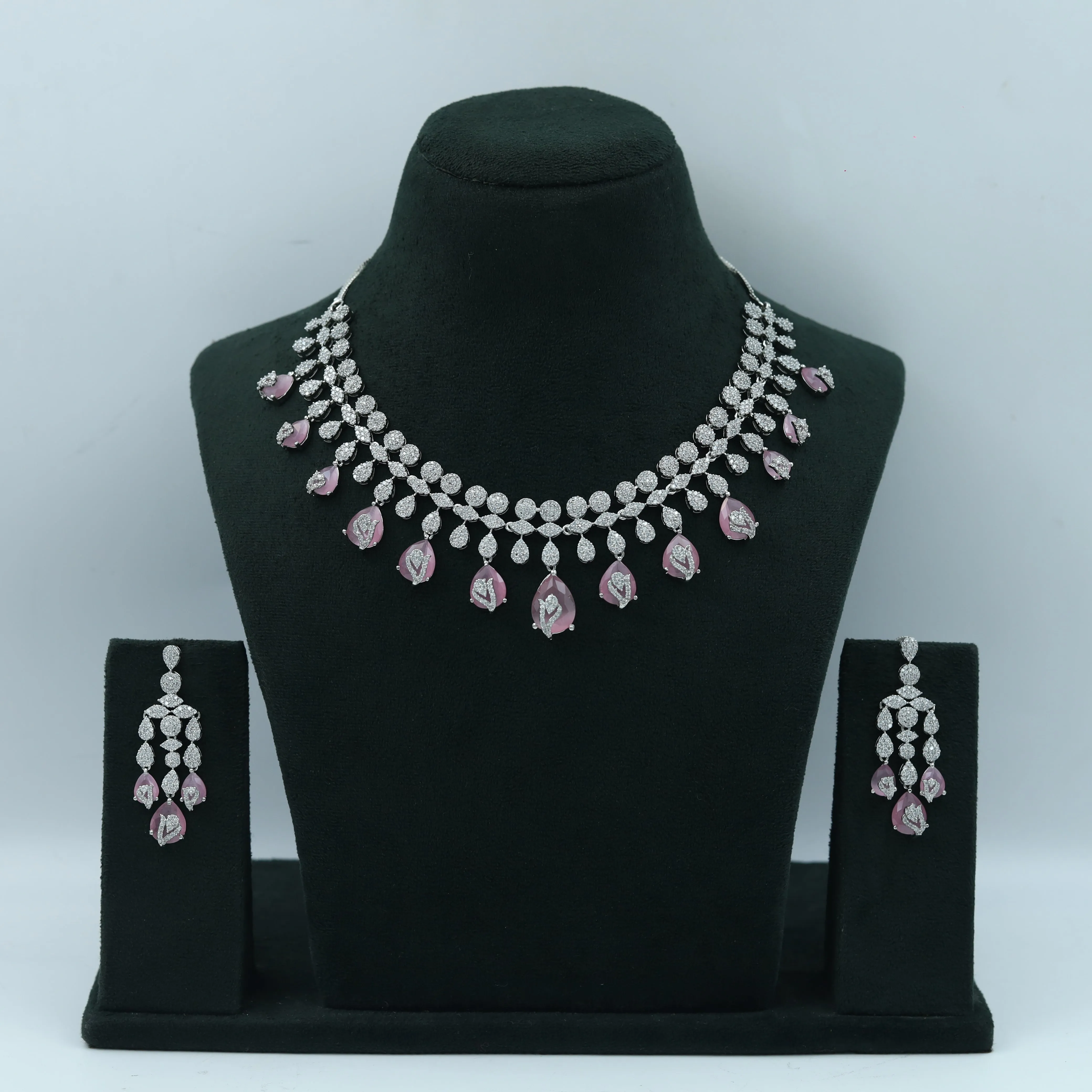 Round Neck Zircon/AD Necklace Set 10555-28