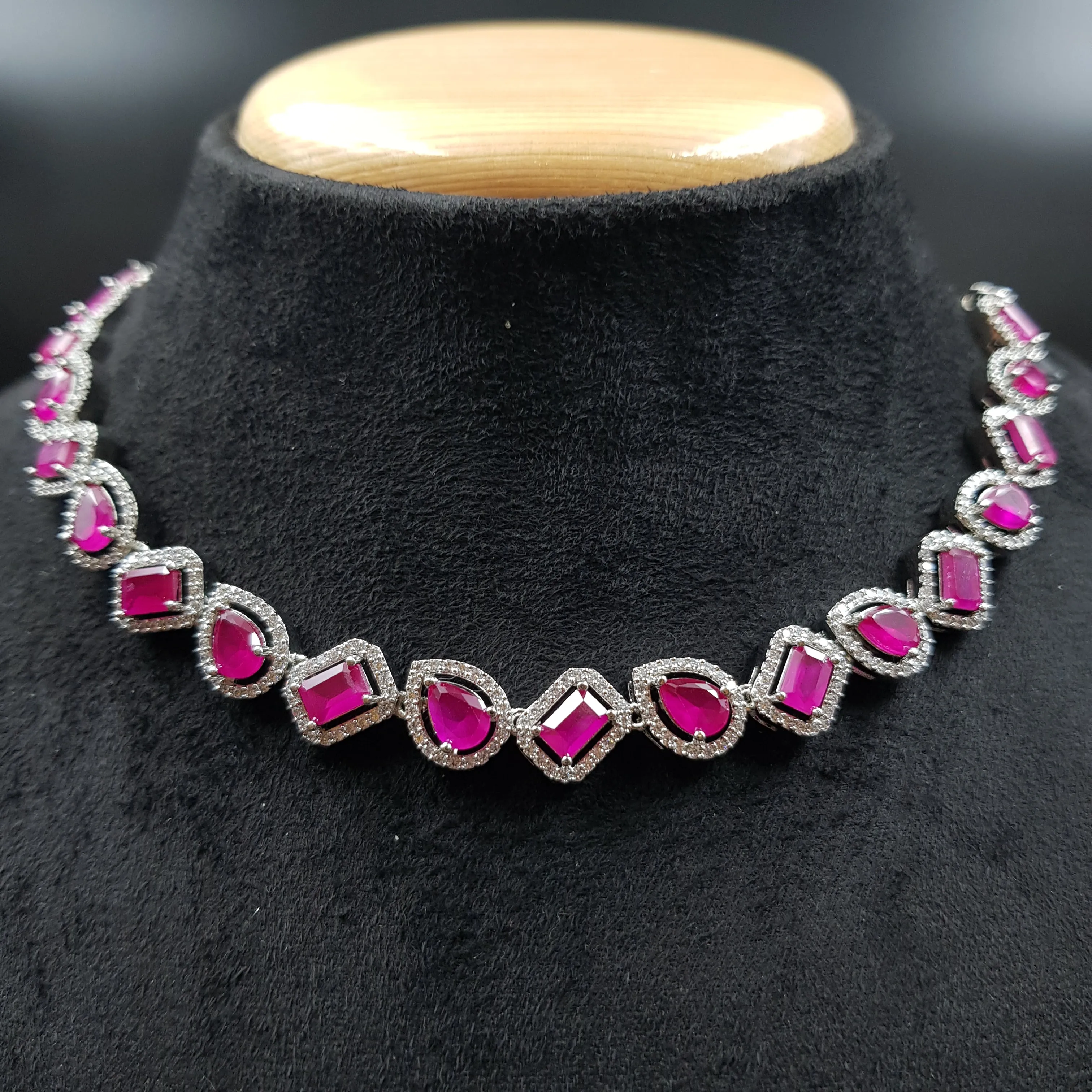 Round Neck Zircon/AD Necklace Set 10557-28