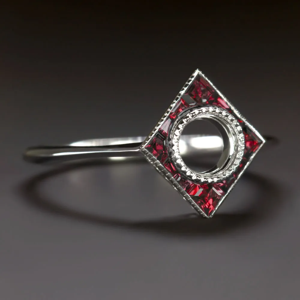 RUBY 5mm ROUND ENGAGEMENT RING SETTING SEMI MOUNT ART DECO STYLE CALIBRE CUT