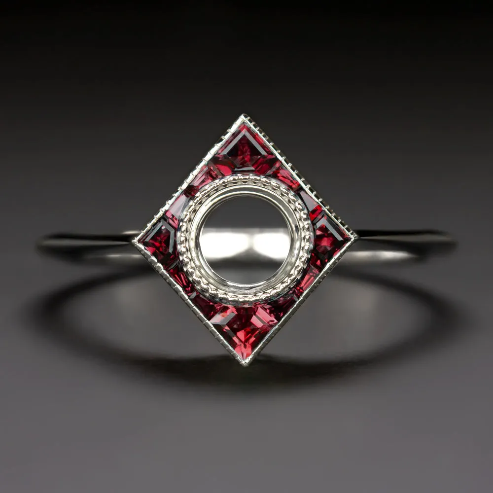 RUBY 5mm ROUND ENGAGEMENT RING SETTING SEMI MOUNT ART DECO STYLE CALIBRE CUT