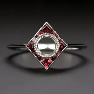 RUBY 5mm ROUND ENGAGEMENT RING SETTING SEMI MOUNT ART DECO STYLE CALIBRE CUT