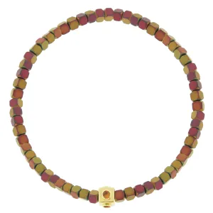 Sapphire Lego Cube on Sunset Hematite Bead Bracelet
